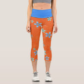 Leggings Capri Fleurs bleues sur orange (Recto)