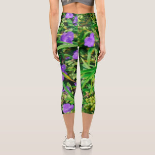 Leggings Capri Fleurs bleues violettes stylisées Florales