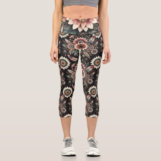 Leggings Capri Fleurs Bohèmes du Soir (Recto)
