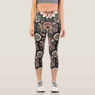 Leggings Capri Fleurs Boho du soir