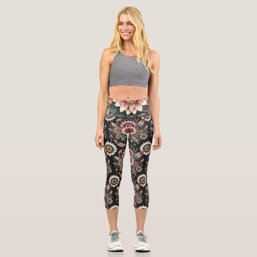 Leggings Capri Fleurs Boho du soir (Recto)