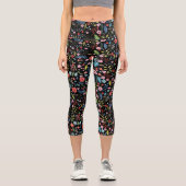 Leggings Capri Fleurs botaniques motif sur noir (Recto)