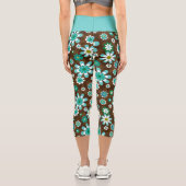 Leggings Capri Fleurs Brown et bleues Retro (Verso)