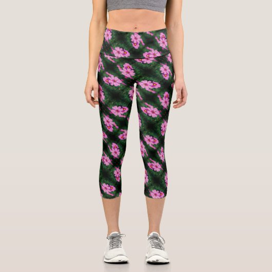 Leggings Capri Fleurs Cosmos rose Motif Abstrait (Recto)