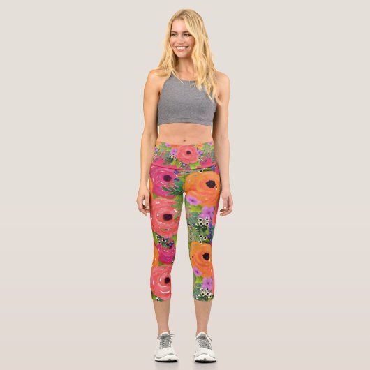 Leggings Capri Fleurs d'aquarelle (Recto)