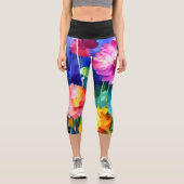 Leggings Capri Fleurs d'aquarelle vives (Recto)