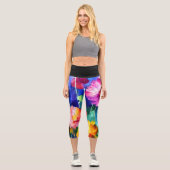 Leggings Capri Fleurs d'aquarelle vives (Recto)