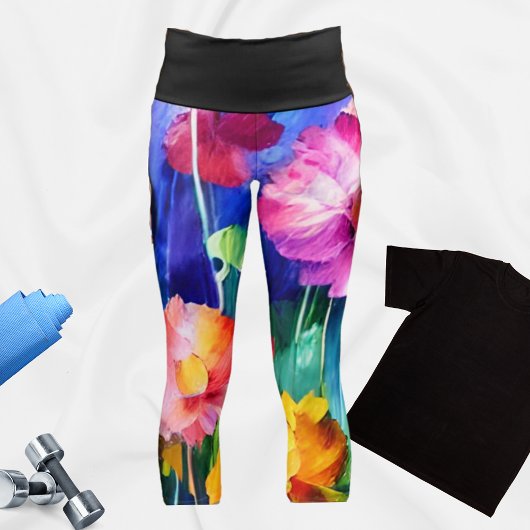 Leggings Capri Fleurs d'aquarelle vives