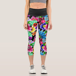 Leggings Capri Fleurs d'art folklorique génoise multicolore