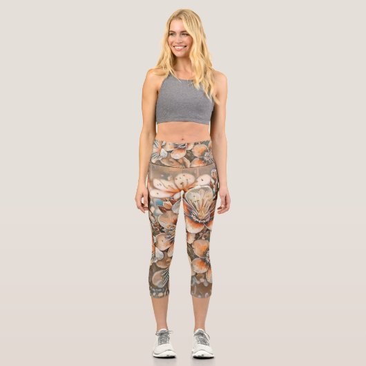 Leggings Capri Fleurs de cerisier beige vintage (Recto)