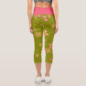 Leggings Capri Fleurs de cerisier sur fond vert (Verso)