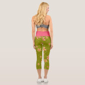 Leggings Capri Fleurs de cerisier sur fond vert (Verso)