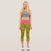 Leggings Capri Fleurs de cerisier sur fond vert (Recto)