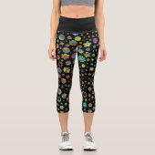 Leggings Capri Fleurs de couleur noir Whimsical (Recto)