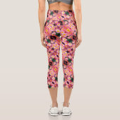 Leggings Capri Fleurs De Faisée Rose Et Motif De Bumble (Verso)