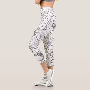 Leggings Capri Fleurs de fleurs de cerisier noir blanc Botanique