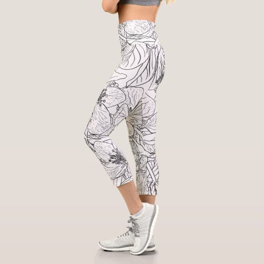 Leggings Capri Fleurs de fleurs de cerisier noir blanc Botanique (Gauche)