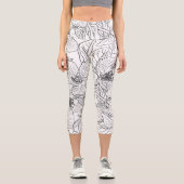Leggings Capri Fleurs de fleurs de cerisier noir blanc Botanique (Recto)