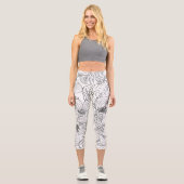 Leggings Capri Fleurs de fleurs de cerisier noir blanc Botanique (Recto)