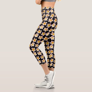 Leggings Capri Fleurs de frangipanier Plumeria pastel sur fond no