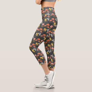 Leggings Capri Fleurs de gribouillis orange et jaune