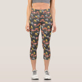 Leggings Capri Fleurs de gribouillis orange et jaune (Recto)