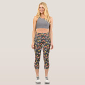 Leggings Capri Fleurs de gribouillis orange et jaune (Recto)