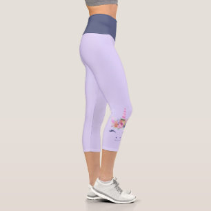 Leggings Capri Fleurs de Licorne Mignonne Fabuleuse Visage 2