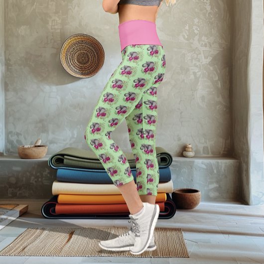 Leggings Capri Fleurs de lotus henné éléphant