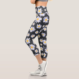 Leggings Capri Fleurs de marguerite blanc classique Design de gri