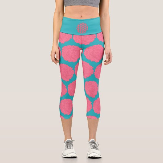 Leggings Capri Fleurs de pivoine rose sur arrière - plan romantiq (Recto)