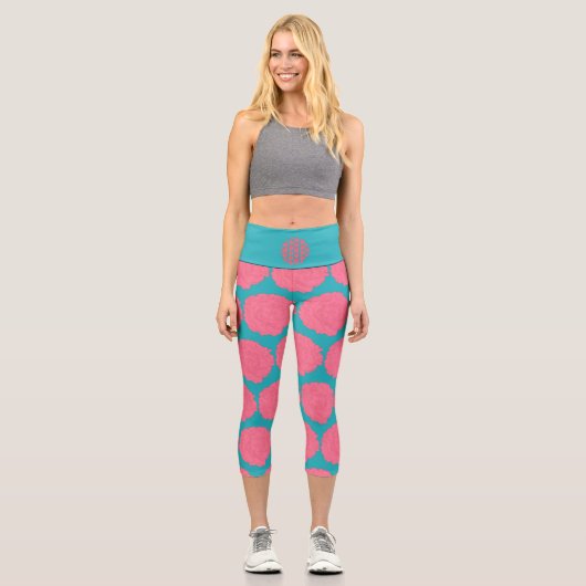 Leggings Capri Fleurs de pivoine rose sur arrière - plan romantiq (Recto)