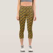 Leggings Capri Fleurs de soleil jaunes sur le noir (Recto)