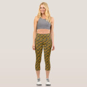 Leggings Capri Fleurs de soleil jaunes sur le noir (Recto)
