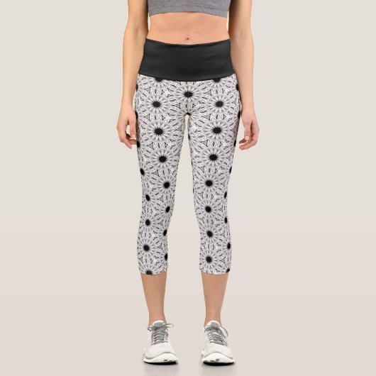 Leggings Capri Fleurs dentelles noires et blanches (Recto)