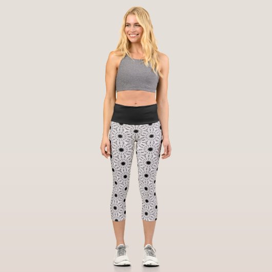 Leggings Capri Fleurs dentelles noires et blanches (Recto)