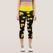 Leggings Capri Fleurs d'Hibiscus Tropical Jaune Noir Floral (Recto)