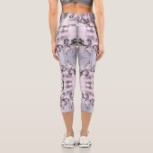 Leggings Capri Fleurs d'orchidées roses et dessin de papillon (Verso)
