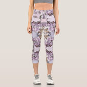 Leggings Capri Fleurs d'orchidées roses et dessin de papillon (Recto)