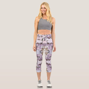 Leggings Capri Fleurs d'orchidées roses et dessin de papillon