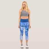 Leggings Capri Fleurs encrées Abstraites bleu (Recto)
