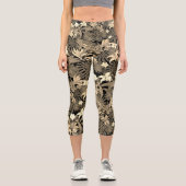 Leggings Capri Fleurs et Feuilles de palmiers dans les tons beige (Recto)