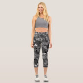 Leggings Capri Fleurs et Feuilles de palmiers dans les tons gris (Recto)
