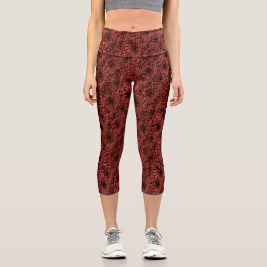 Leggings Capri Fleurs Faisées En Bourgogne Motif Nature (Recto)