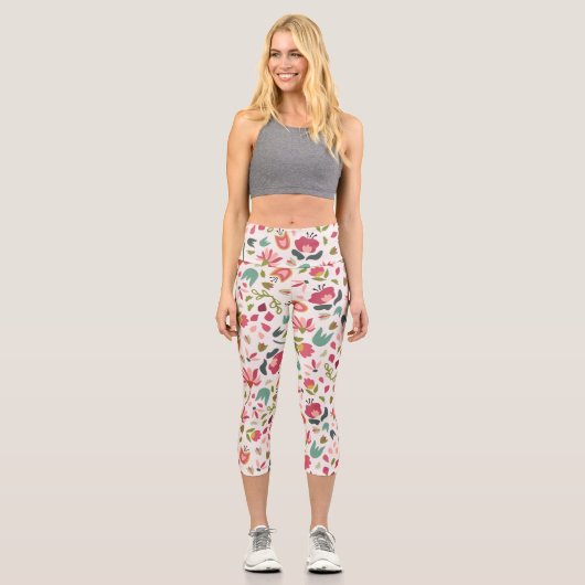Leggings Capri Fleurs florales roses et mignonnes (Recto)