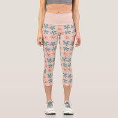 Leggings Capri Fleurs florales roses mignonnes Motif Doodle (Recto)