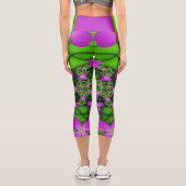 Leggings Capri Fleurs fractales Abstraites de néon rose vert (Verso)