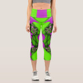 Leggings Capri Fleurs fractales Abstraites de néon rose vert (Recto)