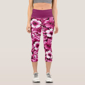 Leggings Capri Fleurs hawaïennes tropicales Hibiscus rose blanc (Recto)