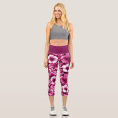 Leggings Capri Fleurs hawaïennes tropicales Hibiscus rose blanc (Recto)